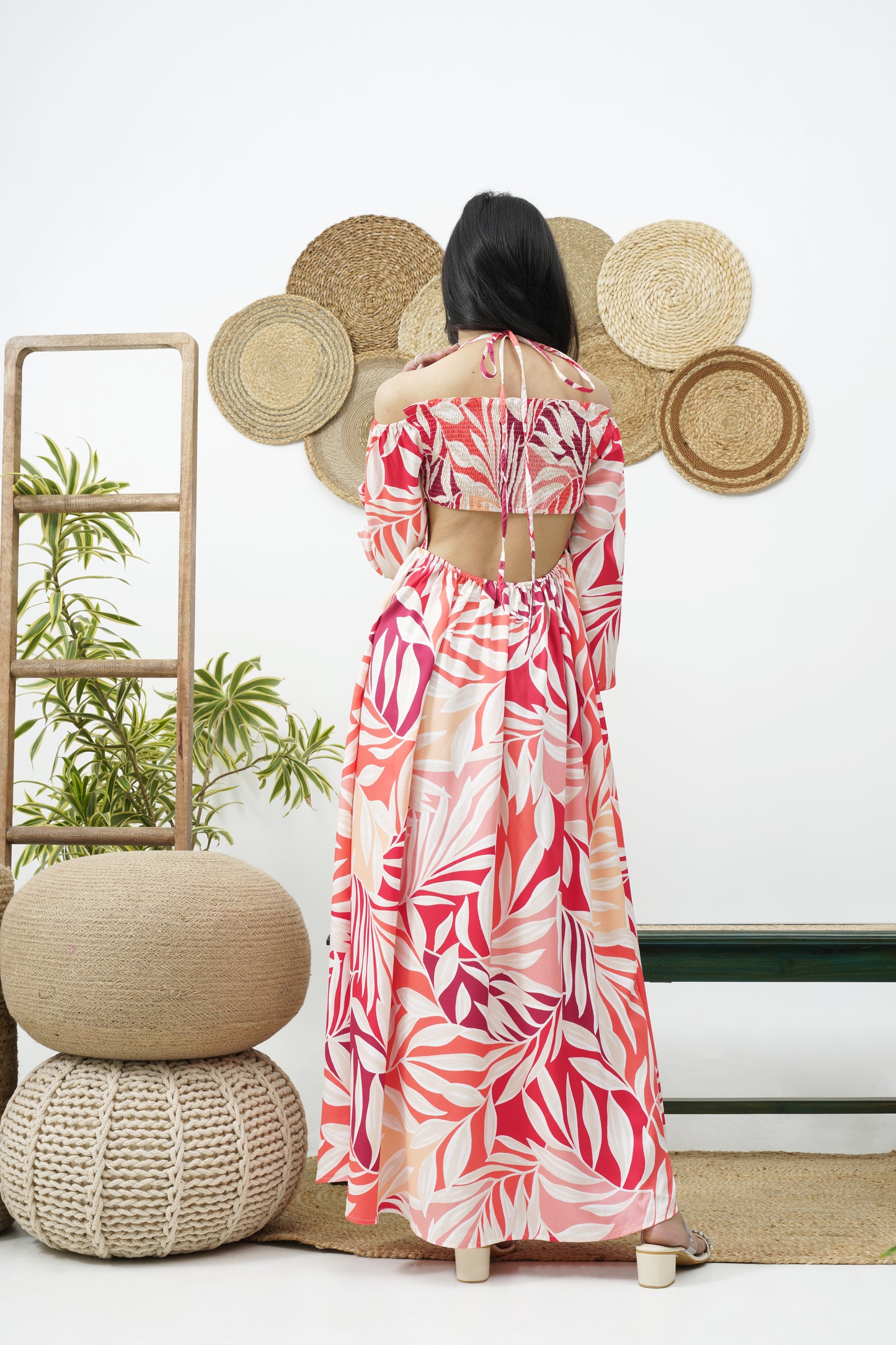 Tropical print midi dress