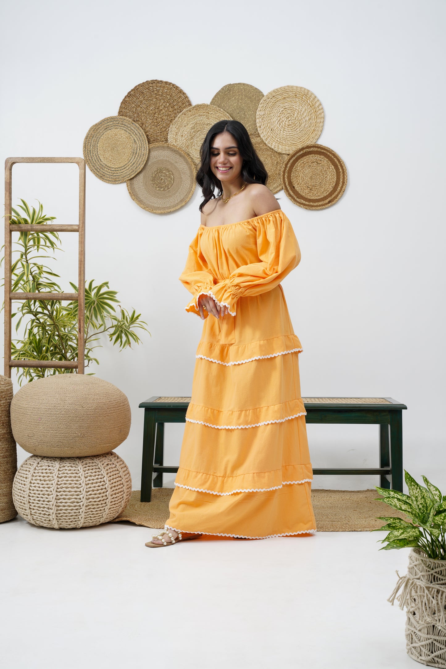 Orange tiered maxi dress
