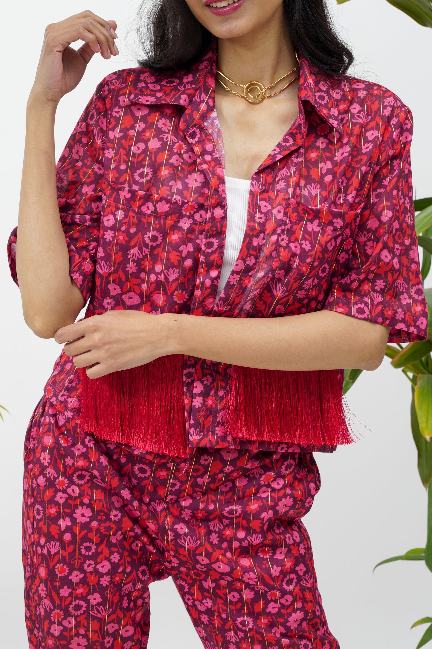 Floral print fringed Co-ord set