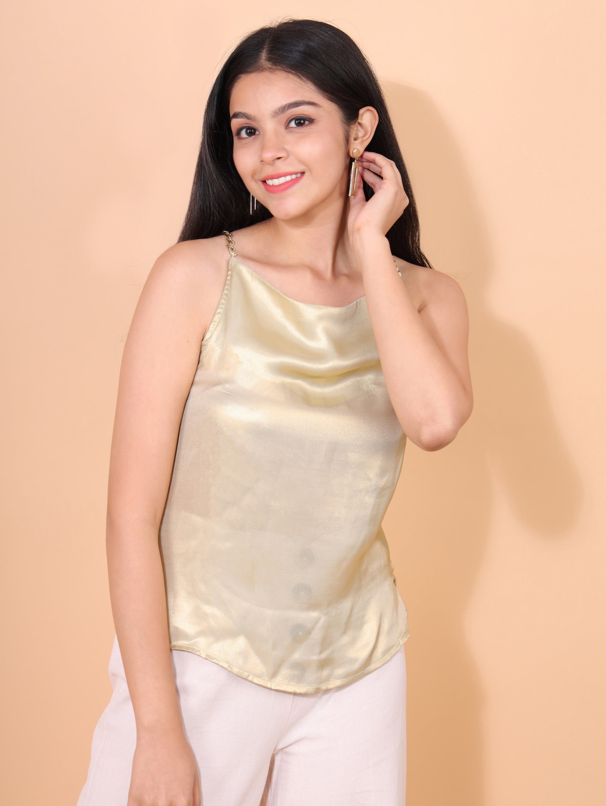 brgolden chain top party top georgette criss cross strap detailing